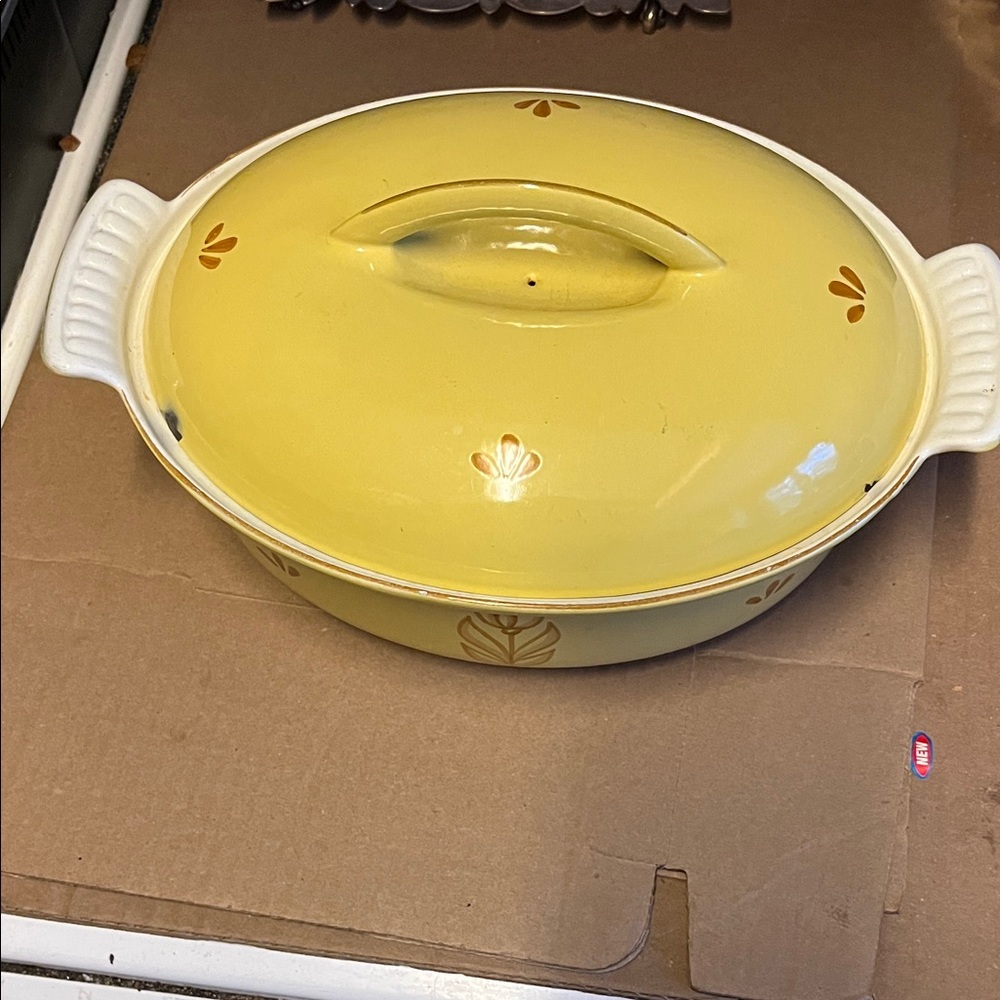 Yellow Cast Iron DRU Casserole Dish with Lid Made in Holland